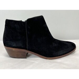 Sam Edelman Petty Black Suede Ankle Booties GUC Sz 7 Stacked Heel VGUC